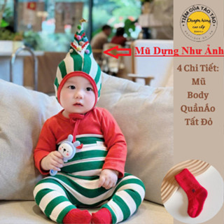    SẴN SHIP- TẶNG TẤT  Body Noel kèm quần,có tặng kèm Tất Đỏ và Mũ mặc noel bé trai bé gái size 5-13kg bodysuit 