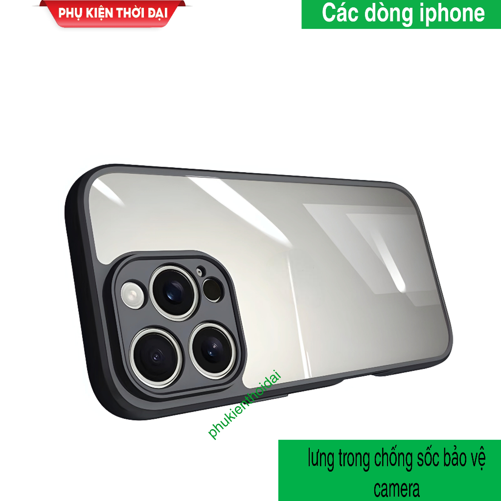 Ốp lưng Iphone 16 Pro Max / 17 Pro Max / 17 Pro / 15 Pro Max chống sốc lưng trong viền màu không ố v