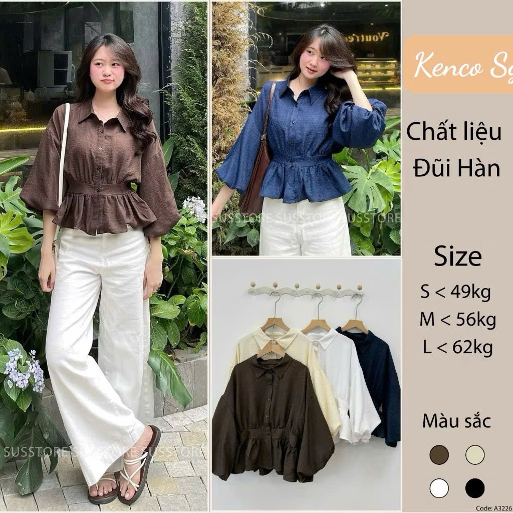 Áo Sơmi Bo Eo Lưng Chun Tay Bồng Cúc Dọc Đũi Hàn A3226 KENCO SHOP Thời Trang Nữ | BigBuy360 - bigbuy360.vn