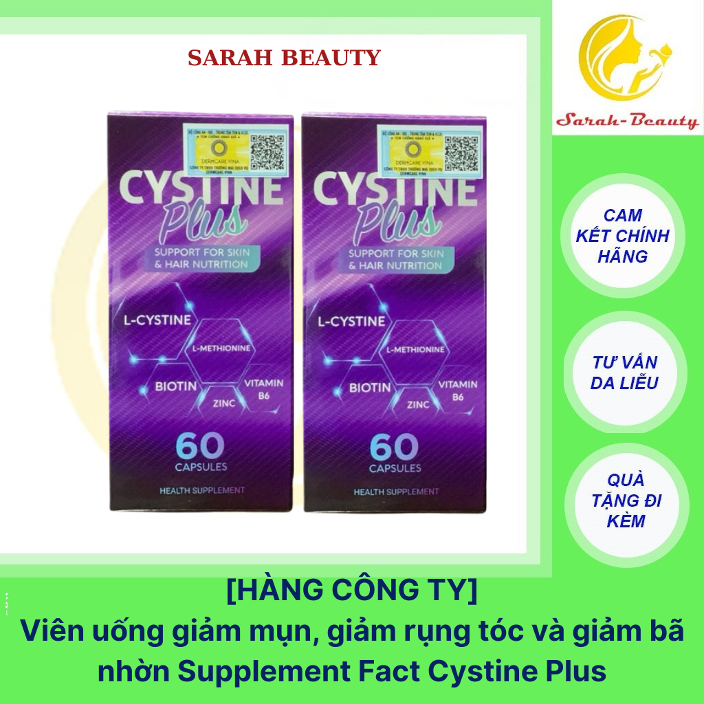 Combo 2 hộp Viên uống giảm mụn, ngăn rụng tóc và giảm sắc tố Supplement Fact Cystine Plus