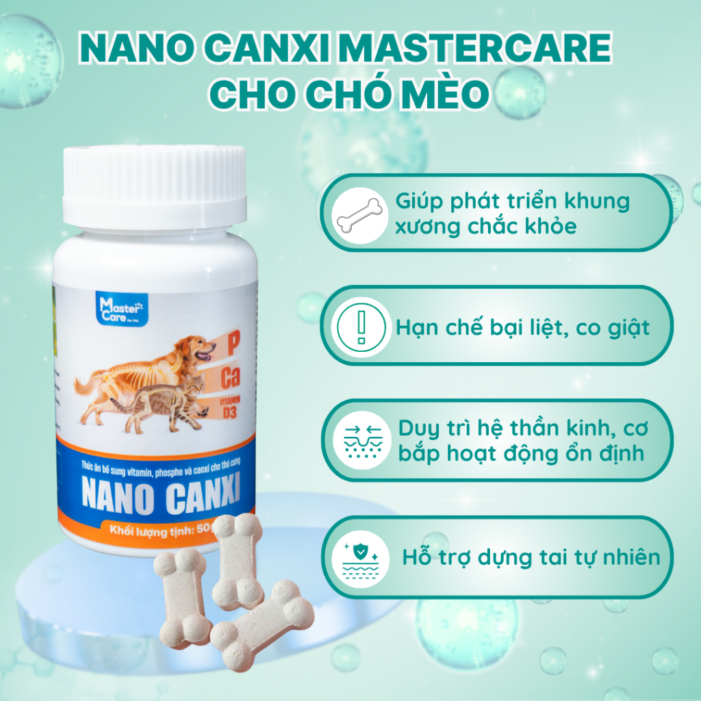 Nano Canxi MASTERCARE cho chó mèo - Bổ sung Nano Canxi, D3, Phospho - Ngăn ngừa còi xương, Tụt Canxi