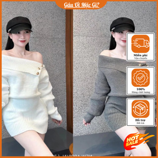  Áo Len Nữ Đính 3 Khuy Vàng Gold Sang chảnh Cuốn Hút Sexy 