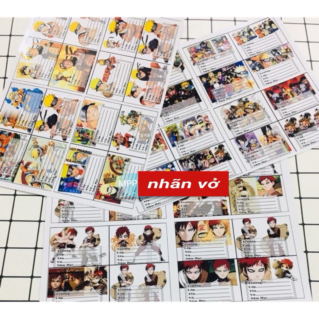 Nhãn vở anime naruto combo 48 cái