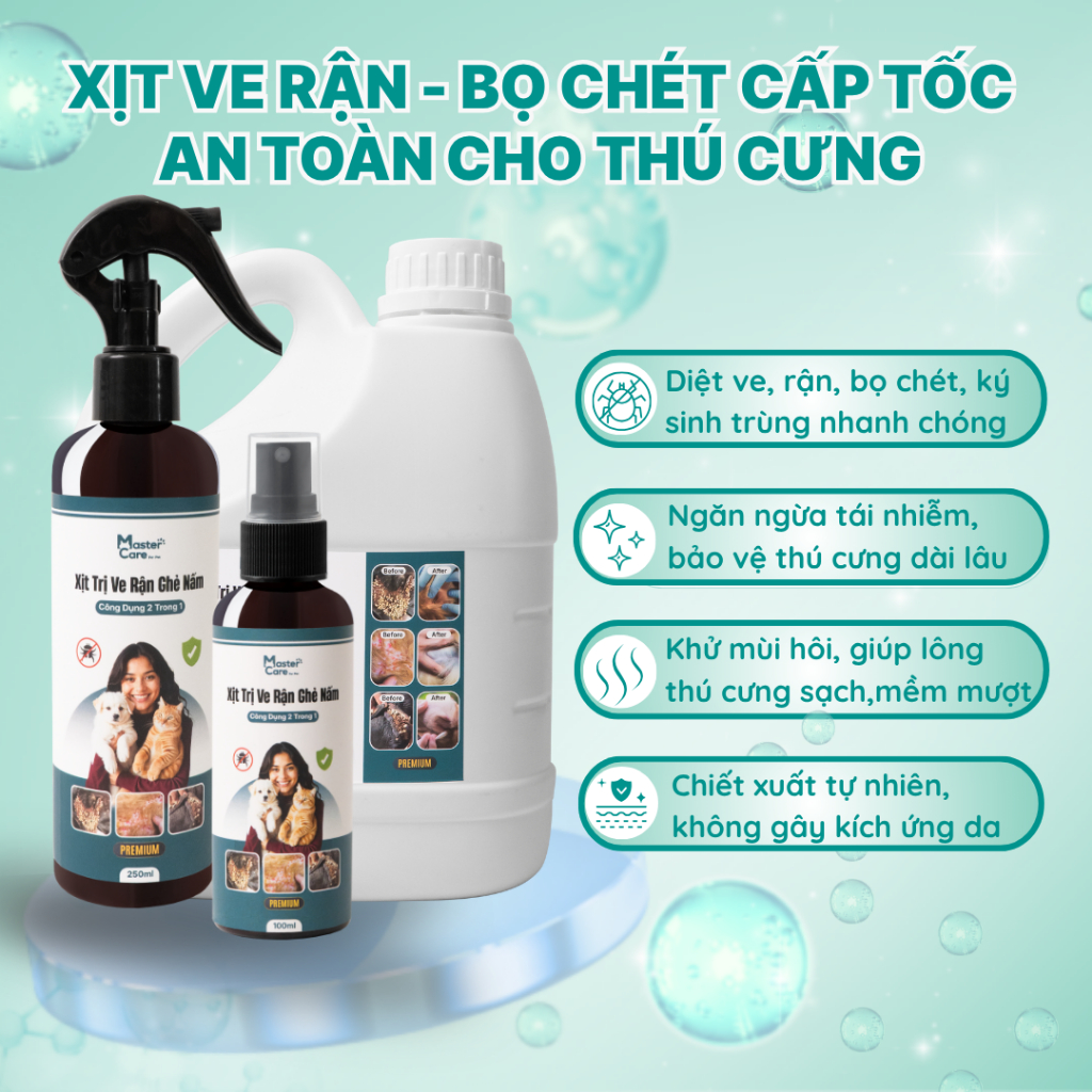 Xịt Ve Rận Cấp Tốc Premium MasterCare Loại Bỏ Ve Rận Ký Sinh An Toàn Hiệu Quả Nhanh