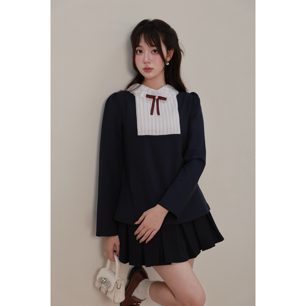 OUTSET - Áo Verana xanh than cổ yêu ( kèm nơ )