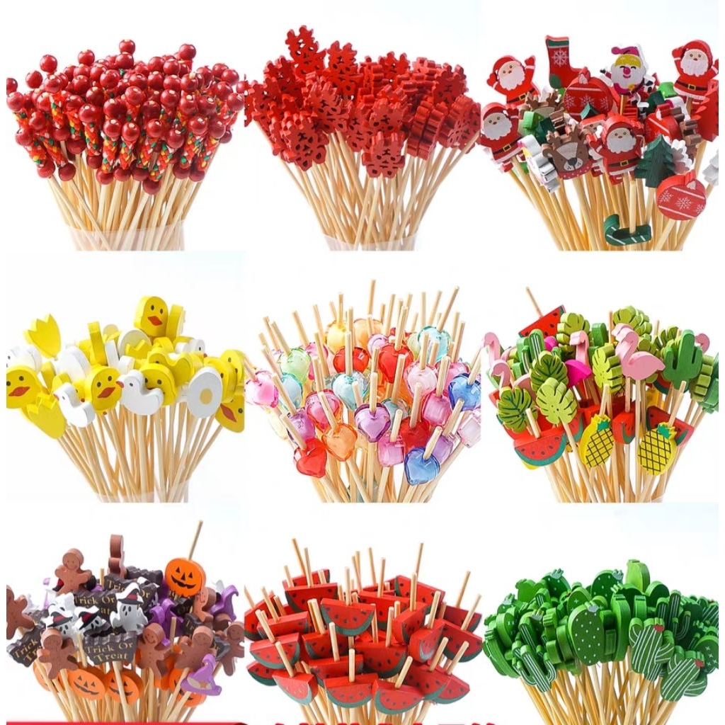 Tăm tre xiên trái cây, tăm decor cocktail tết nhiều mẫu 50c