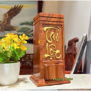 Ống Đựng nhang gỗ tự nhiên đục (chữ Tài lộc sơn son thiếp vàng ) sang trọng rang nghiêm