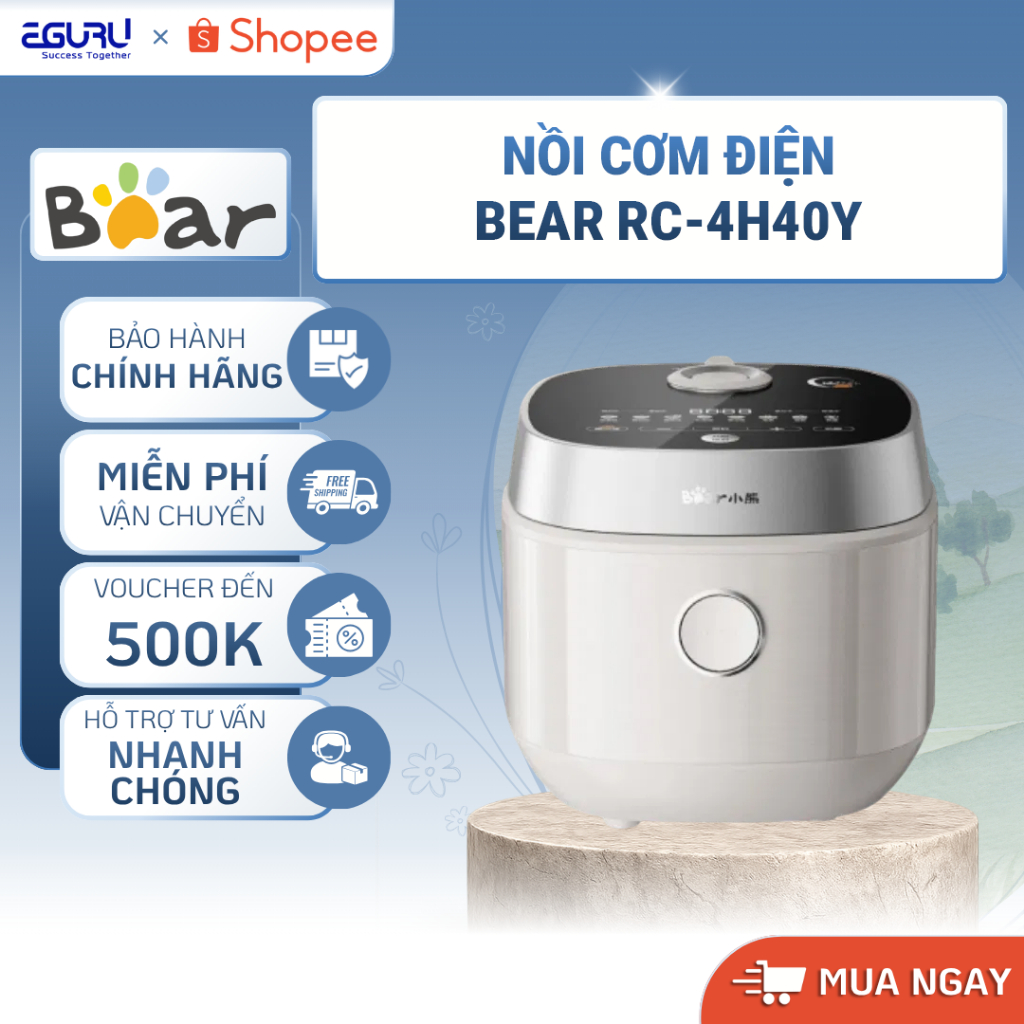 Nồi Cơm Điện Bear RC-4H40Y | 800W - 1.5L - Ceramic Pro 9H - 8 Chế Độ Nấu Tùy Chỉnh | BH Chính Hãng 1