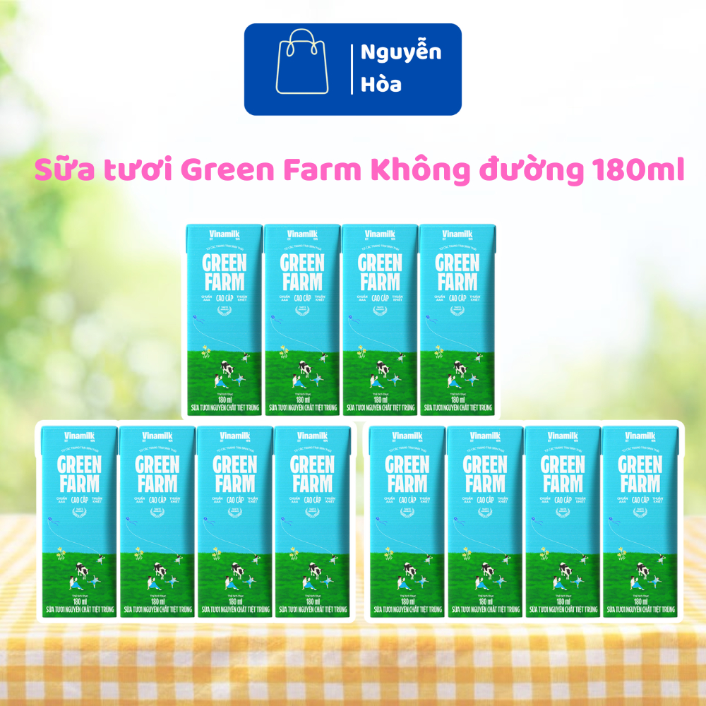 COMBO 6 LỐC Sữa Tươi Vinamilk Green Farm Không Đường 180ml (24 Hộp) Tinh Khiết Chuẩn Organic Giữ Dán