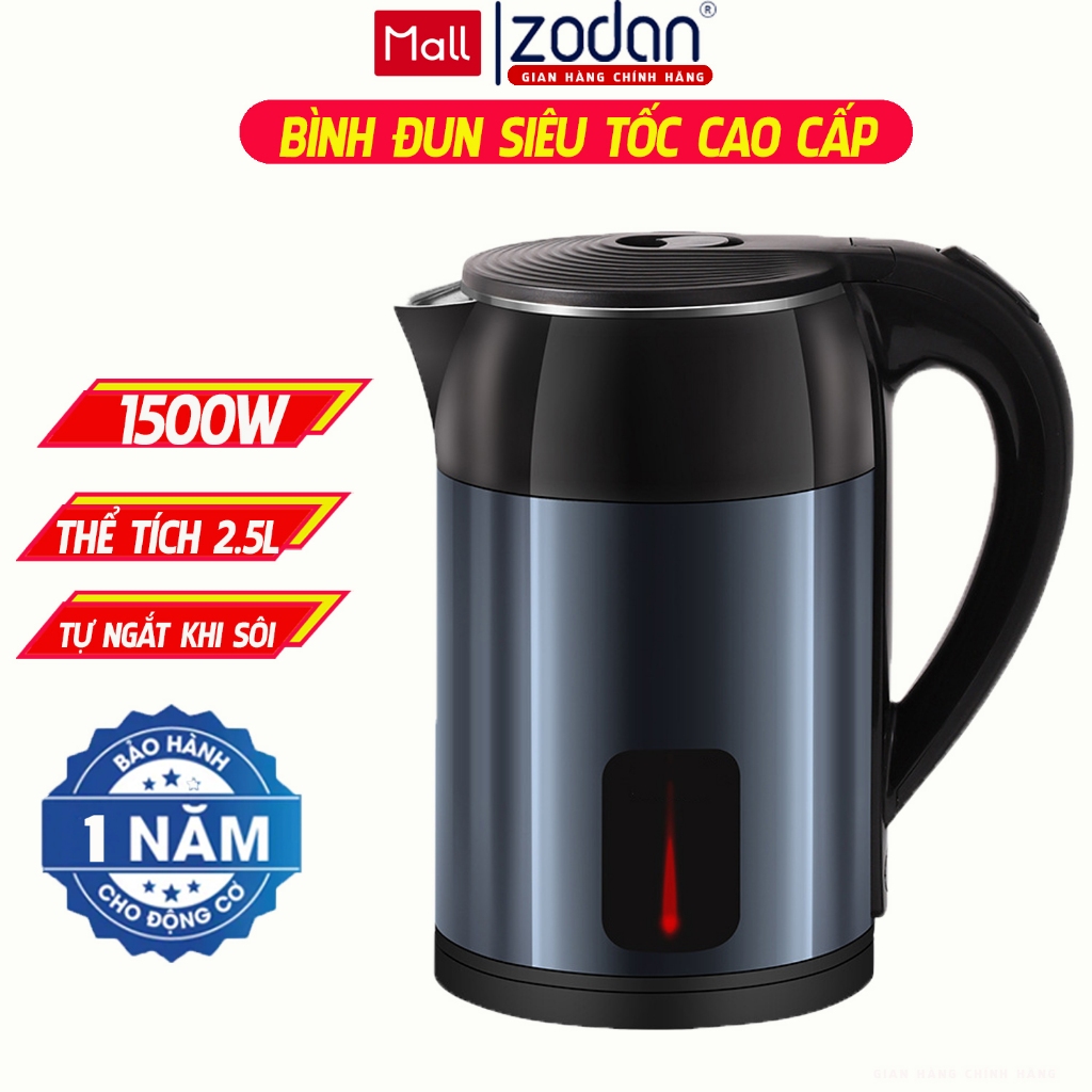 [BH 1 NĂM] Ấm đun siêu tốc, Bình đun nước siêu tốc INOX 304 2.5L ZODAN Z33 BẢO HÀNH 1 NĂM