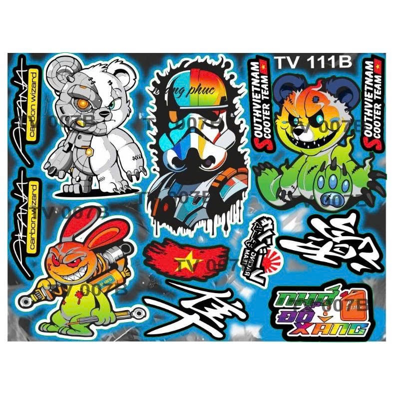 tem sticker gấu dâu chữ race chất liệu siêu bóng dán lên xe máy, đạp điện ,  MÁY TÍNH.....