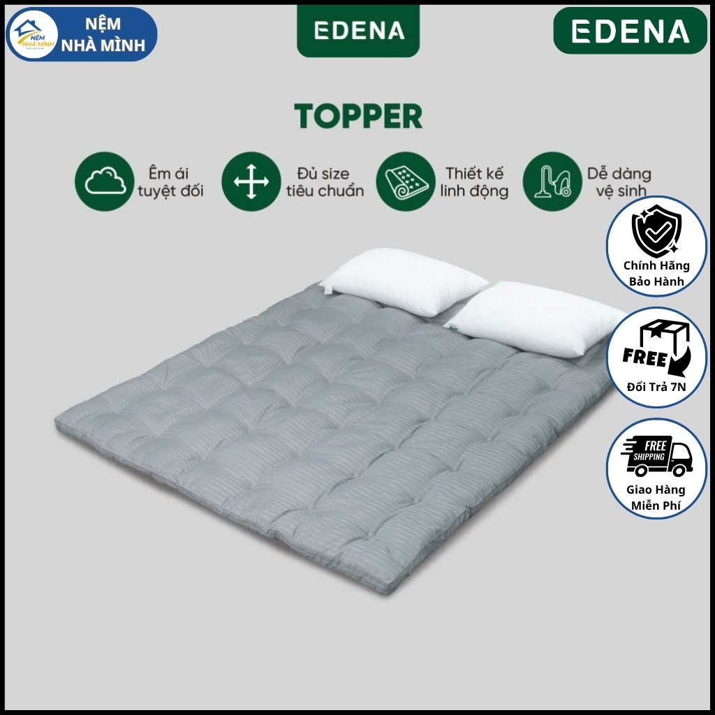 Topper Deluxe EDENA, Tấm Lót Nệm, Tấm Làm Mềm Nệm, Màu Xám Sọc - Hàng Chính Hãng EDENA