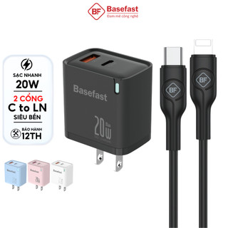  Combo bộ sạc nhanh 20W Basefast củ sạc 2 cổng kèm dây silicon cho Phone 8p xr xs 11 12 13 14 pro max 