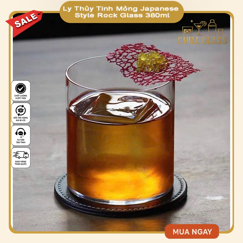 Ly Thủy Tinh Mỏng Japanese Style Rock Glass 380ml – Ly Whisky, Cocktail, Cold Brew Sang Trọng