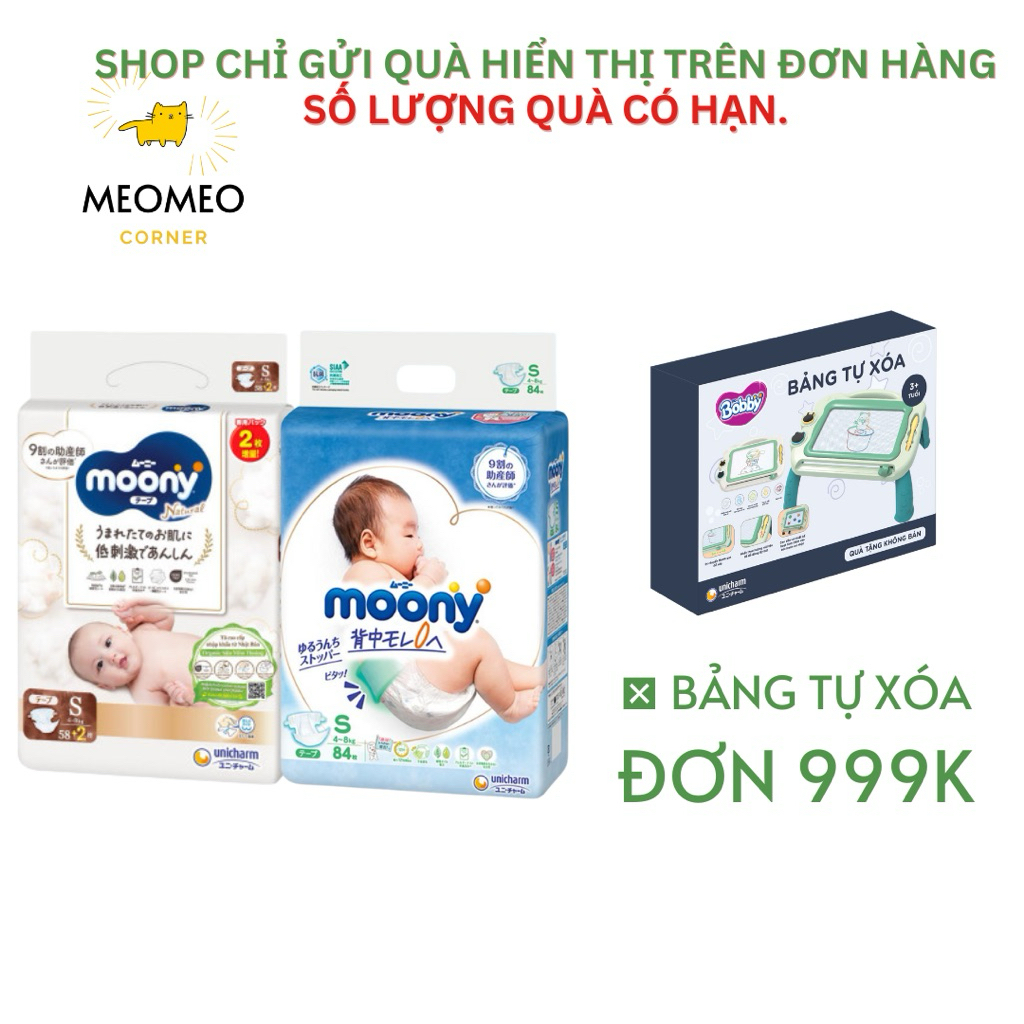 Bỉm / tã dán / quần Moony Natural cho bé đủ size NB62 / S58 / M46 / L36 / XL32 Moony Trắng / Moony X