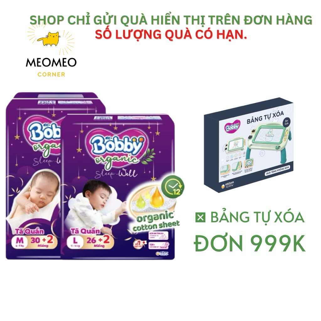 [CHÍNH HÃNG DIANA UNICHARM] Tã Quần Bobby Organic Sleepwell – Tặng Thêm 2 Miếng – Tã quần cao cấp ba