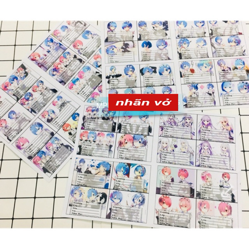 Nhãn vở anime Ram Rem 48 cái