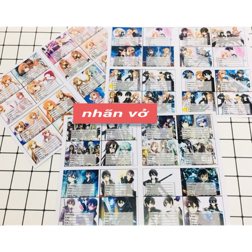 Nhãn vở sword art online set 48 nhãn