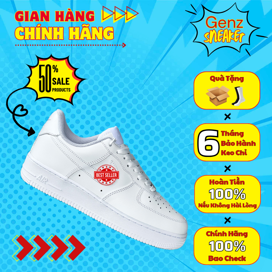 Giày Air Force 1 All White Dành Cho Nam Nữ, AF1 All White Chính Hãng Dành Cho Nam Nữ Fullbox