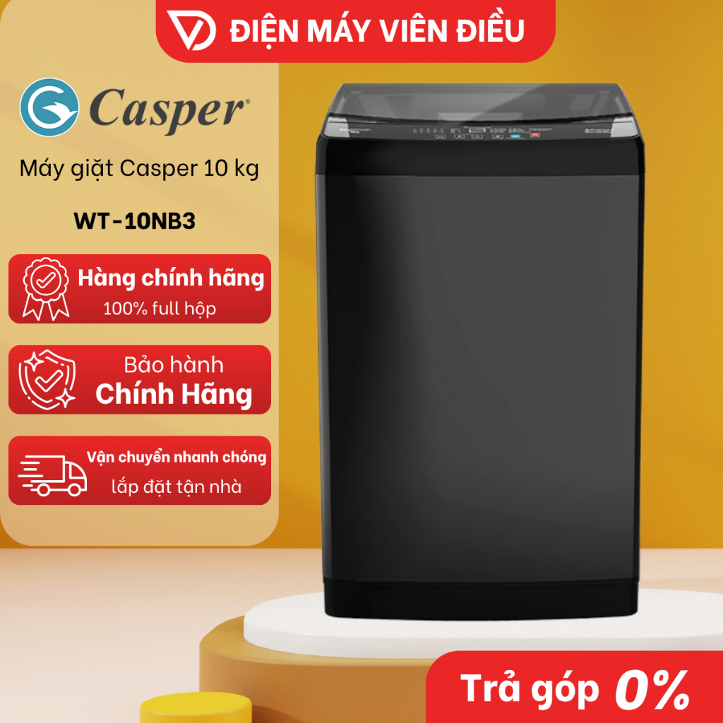 [FREESHIP NGHỆ AN] Máy giặt Casper 10Kg WT-10NB3 – Giặt sạch mạnh mẽ, tiết kiệm điện, vận hành êm ái
