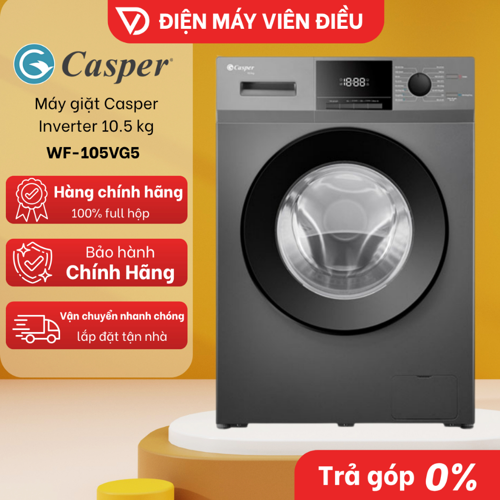 [FREESHIP NGHỆ AN] Máy giặt Casper Inverter 10.5Kg WF-105VG5 – Giặt sạch sâu, tiết kiệm điện