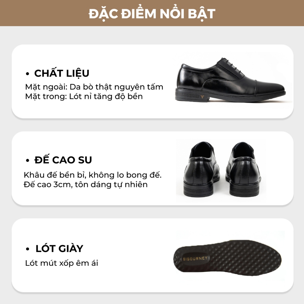 Giày Da Nam Giả Dây Dáng Oxford Lịch Sự SIGOURNEY SIG-51 Bảo Hành 18 Tháng