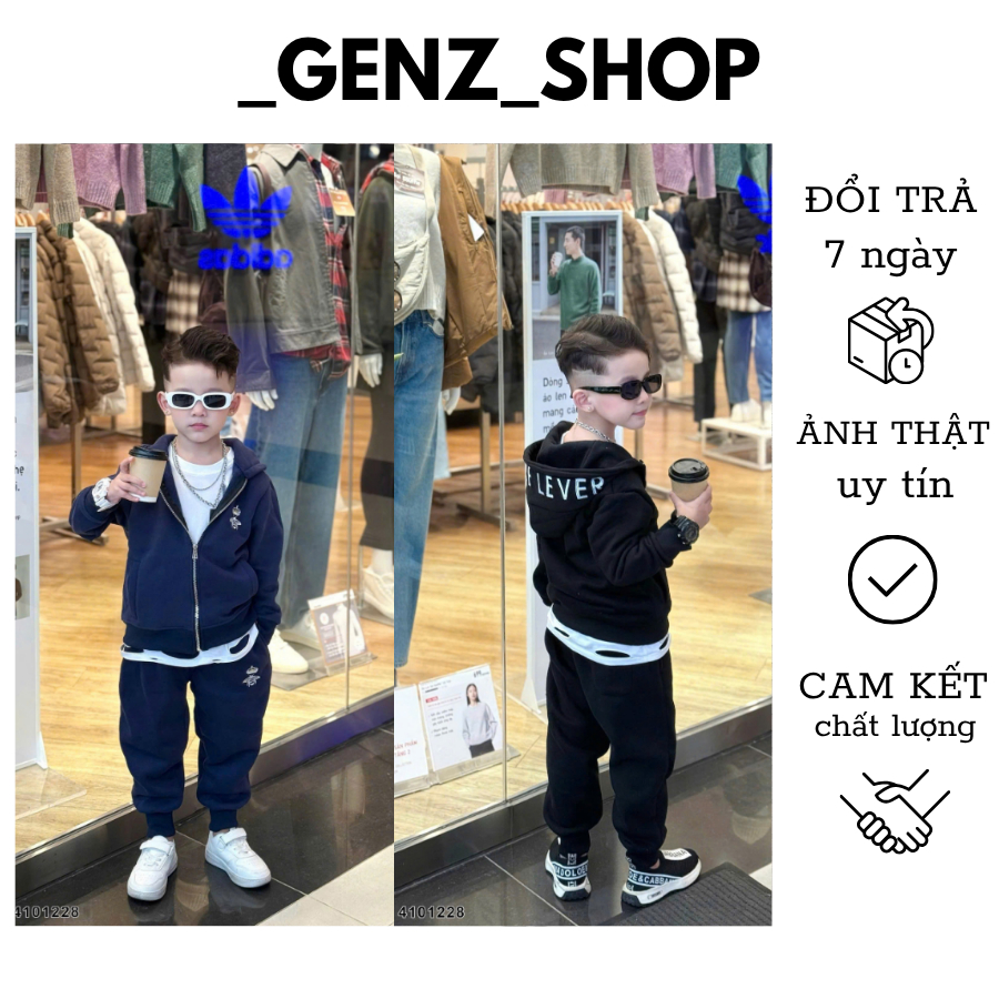 Sét Bộ Nỉ Thu Đông Cho Bé Trai Hoạ Tiết Thêu Mũ Dolce Lever Siêu Đẹp Phong Cách Boy Phố Cho Bé
