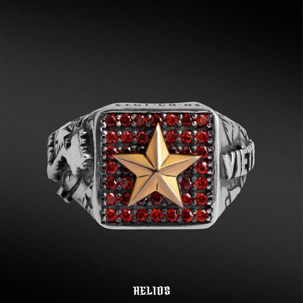 Nhẫn Bạc HELIOS Nam Quốc Sơn Hà Ring - Helios Black Silver ( Ngôi sao Gold 14K) chính hãng