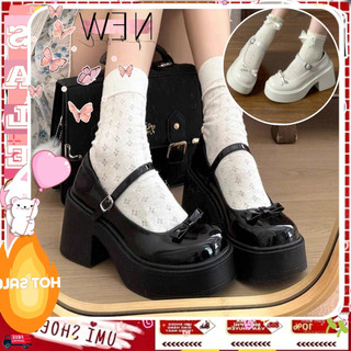   NỘI ĐỊA TRUNG-LOẠI 1  Giày Mary Jane Nữ DUP NO Đế Bằng Cao 7cm búp bê Lolita da quai dán màu đen kem đẹp thời tranghot 