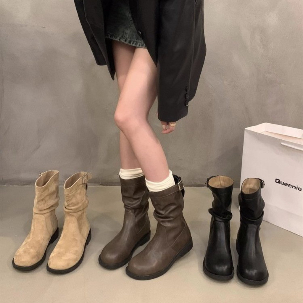 Chea Shoes Giày bốt nữ cổ lỡ Boot da chelsea Bốt ngắn cổ dáng basic Chất da mềm