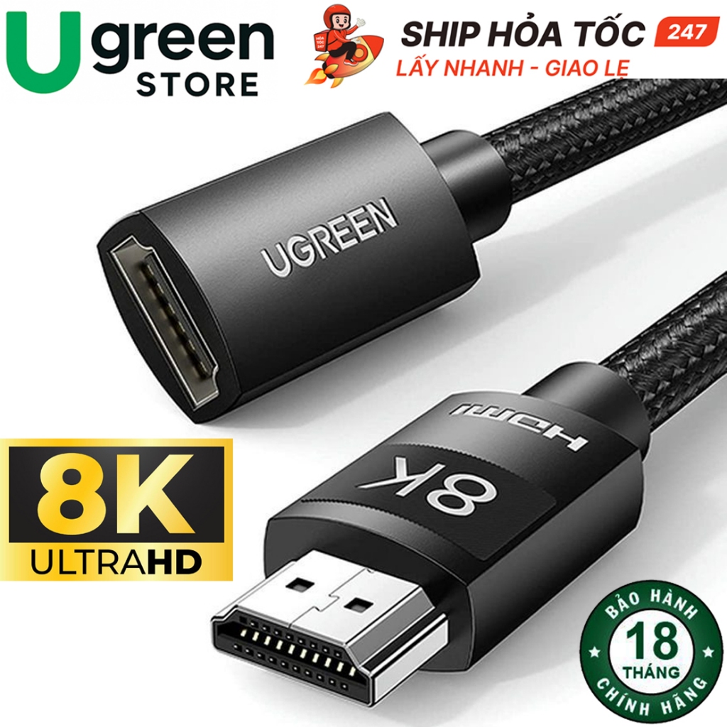 Cáp hdmi 2.1 nối dài UGREEN HD151 phân giải 8K, Dây nối dài hdmi 2.1 vỏ bọc dù giúp tăng chiều dài