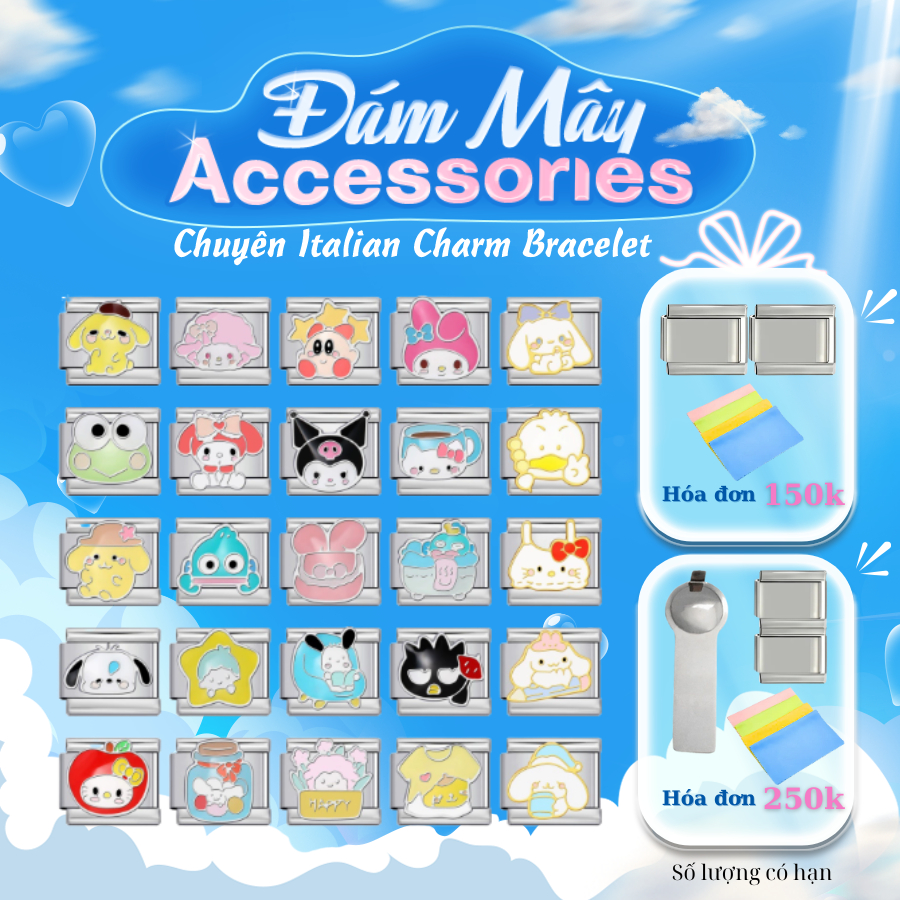 Tổng Hợp Charm Pochaco Kuromi Kitty Vòng Tay Italian Charm Bracelet