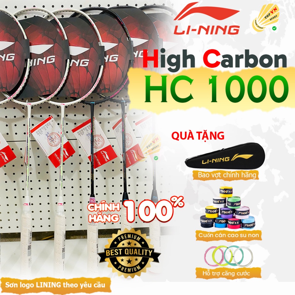 Vợt cầu lông Lining HC 1000, Tặng bao vợt và cuốn cán, Sơn logo theo yêu cầu