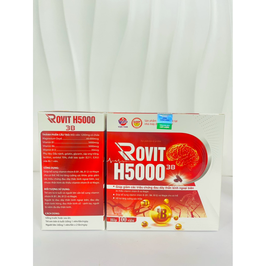 Rovit H5000 3B – Hỗ trợ giảm đau dây thần kinh, bổ sung Vitamin nhóm B & Magie (Hộp 100 viên)