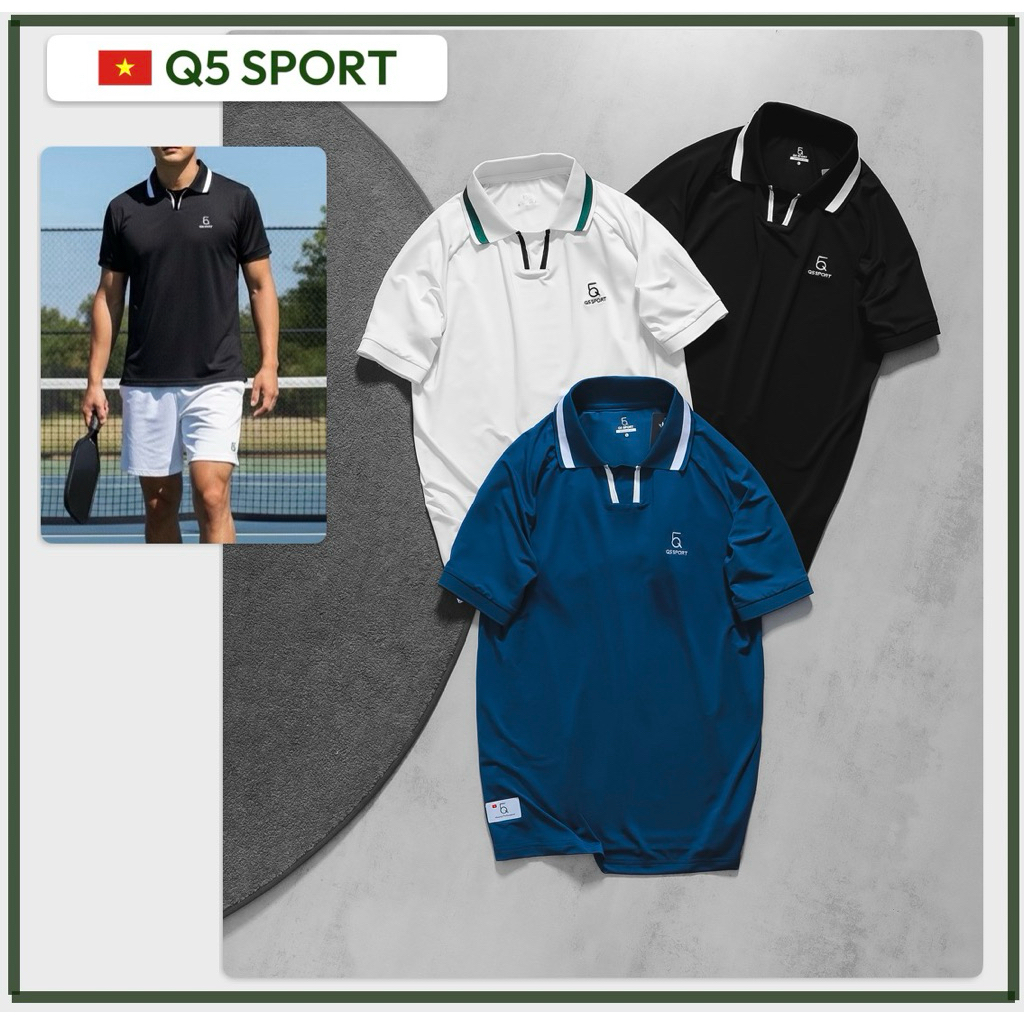 Áo Thể Thao Polo Viền Hiện Đại Cao Cấp Q5 Sport logo thêu chơi golf,tennis,pickleball,cầu long (att8