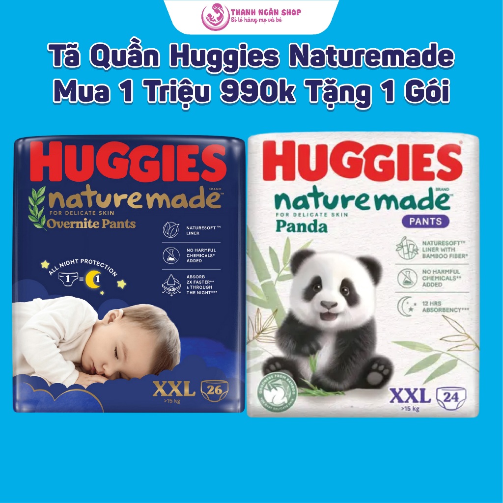 Tã Quần Huggies Nature made Panda XXL24 - Tã Bỉm Huggies Ban Đêm XXL26 - Huggies Trắng -  - Thanh Ng
