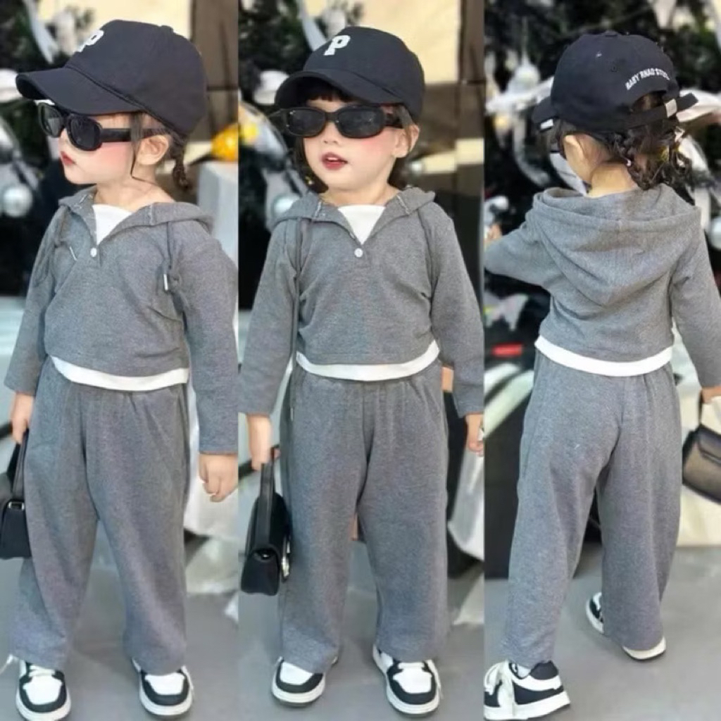 [LiA baby’s] Bộ nỉ lông thỏ dáng thể thao xinh xắn cho bé gái(9-30kg)