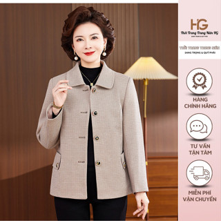  Áo khoác dạ trung niên nữ cao cấp cổ vest thanh lịch giữ ấm mùa thu đông cho mẹ U50-U60   309  