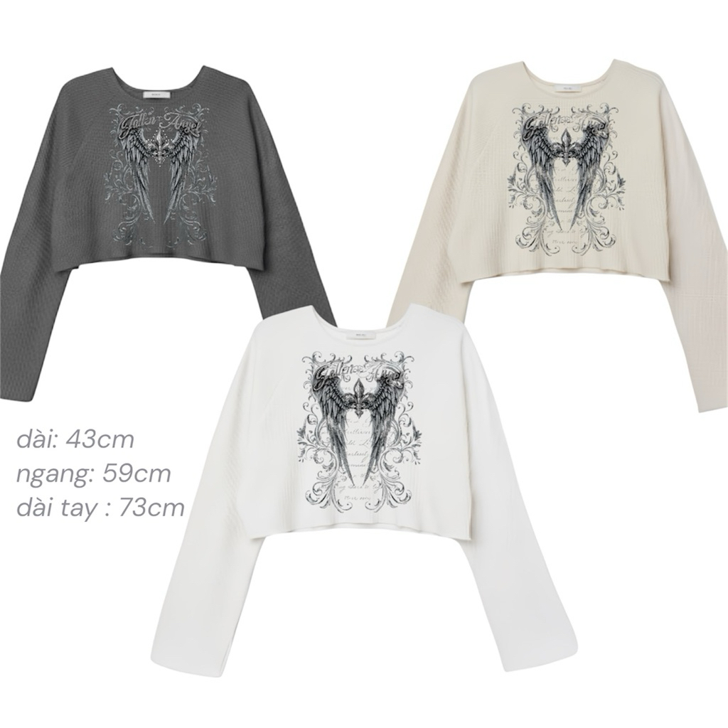 ( sẵn , gấp ib shop ) Áo tay dài crotop form rộng y2k
