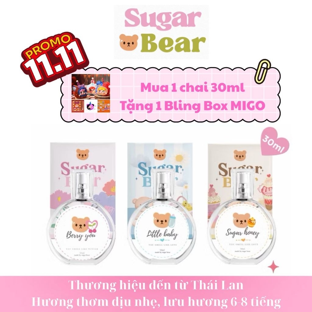 [Mua 1 Chai 30ml Tặng 1 Chai 30ml] BST Nước Hoa Sugar Bear Memory Scent Little Baby 10/30ml Thái