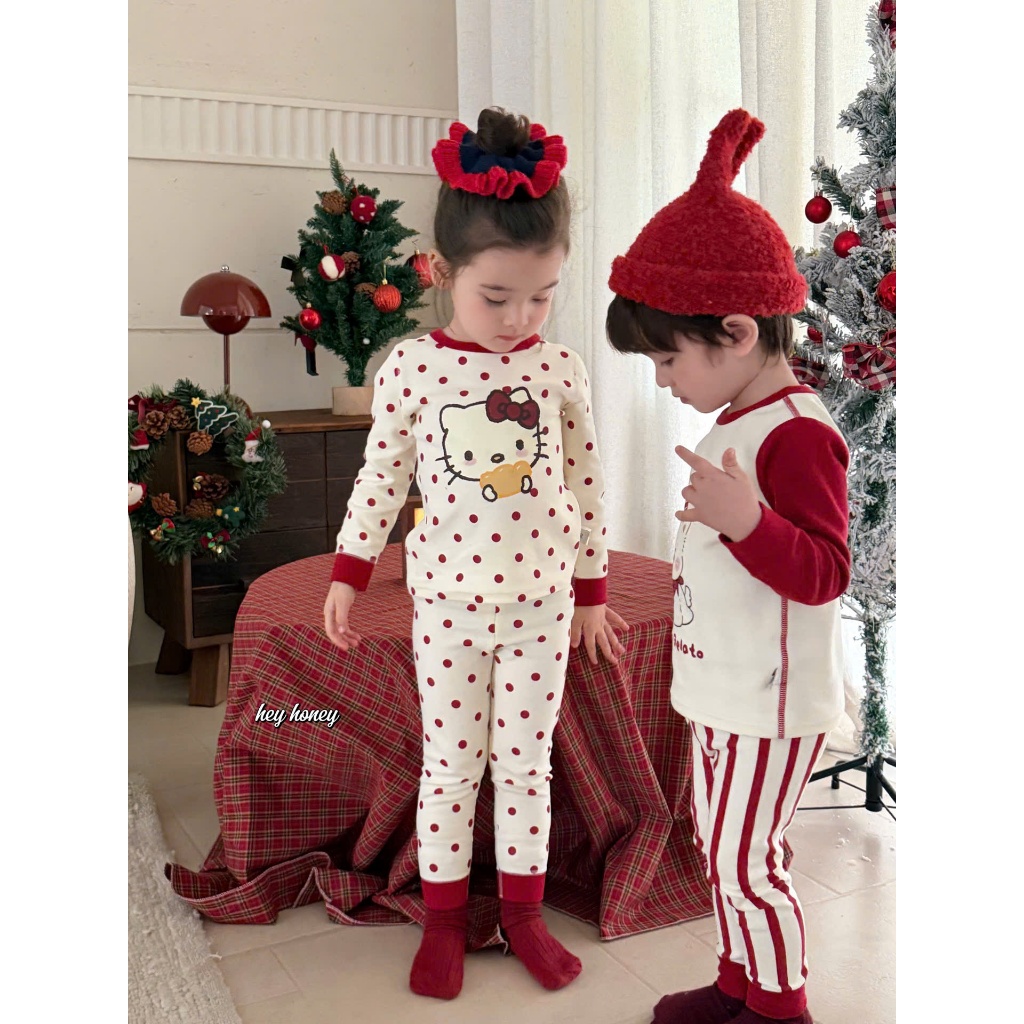 Bộ quần áo Noel HEY HONEY dài tay thu đông HK KIDS, bộ ngủ HEY HONEY chuẩn Quảng Châu size 2-7 tuổi 