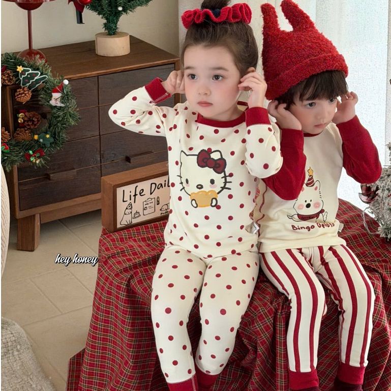 Bộ quần áo Noel HEY HONEY dài tay thu đông HK KIDS, bộ ngủ HEY HONEY chuẩn Quảng Châu size 2-7 tuổi 
