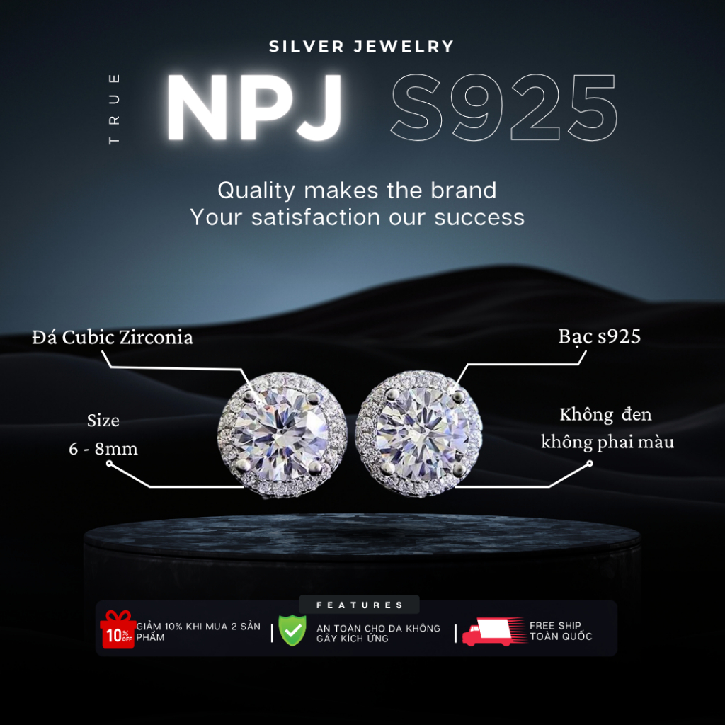Khuyên Tai Bạc Nam NPJ Chất Liệu Bạc S926 Cao Cấp Không Đen Có 6mm Và 8mm Dành Cho Cả Nam Và Nữ NPJ