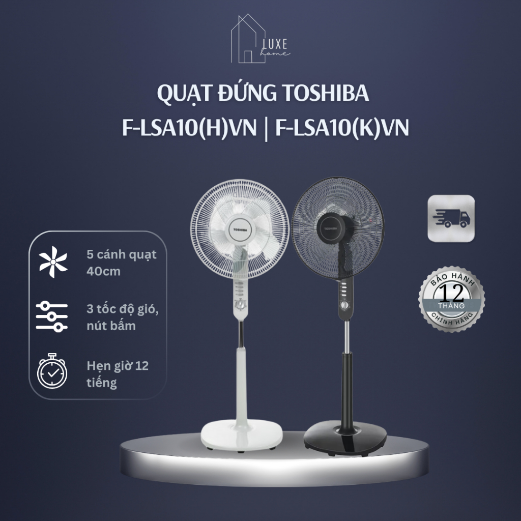 Quạt đứng Toshiba F-LSA10(H)VN Xám | F-LSA10(K)VN Đen | 3 tốc độ gió - Bảo Hành 12 Tháng