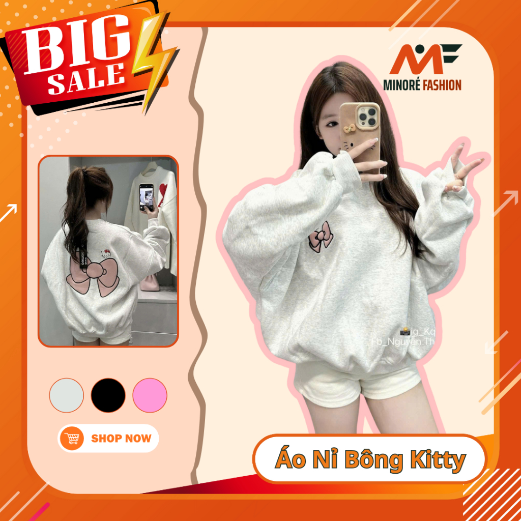 Áo Sweater Hello Kitty Nỉ Bông Dáng Rộng Unisex – Áo Nỉ Hello Kitty Dày Ấm, Họa Tiết Cute