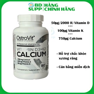   Chính Hãng  OstroVit VItamin D3 K2 Calcium  90viên  Bổ Sung Canxi Duy Trì Chắc Khỏe Xương Răng 