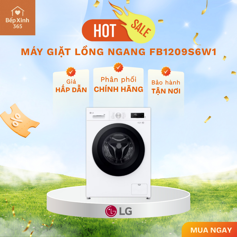Máy giặt LG 9kg Inverter FB1209S6W1 - Giặt sạch, tiết kiệm điện, bảo vệ quần áo