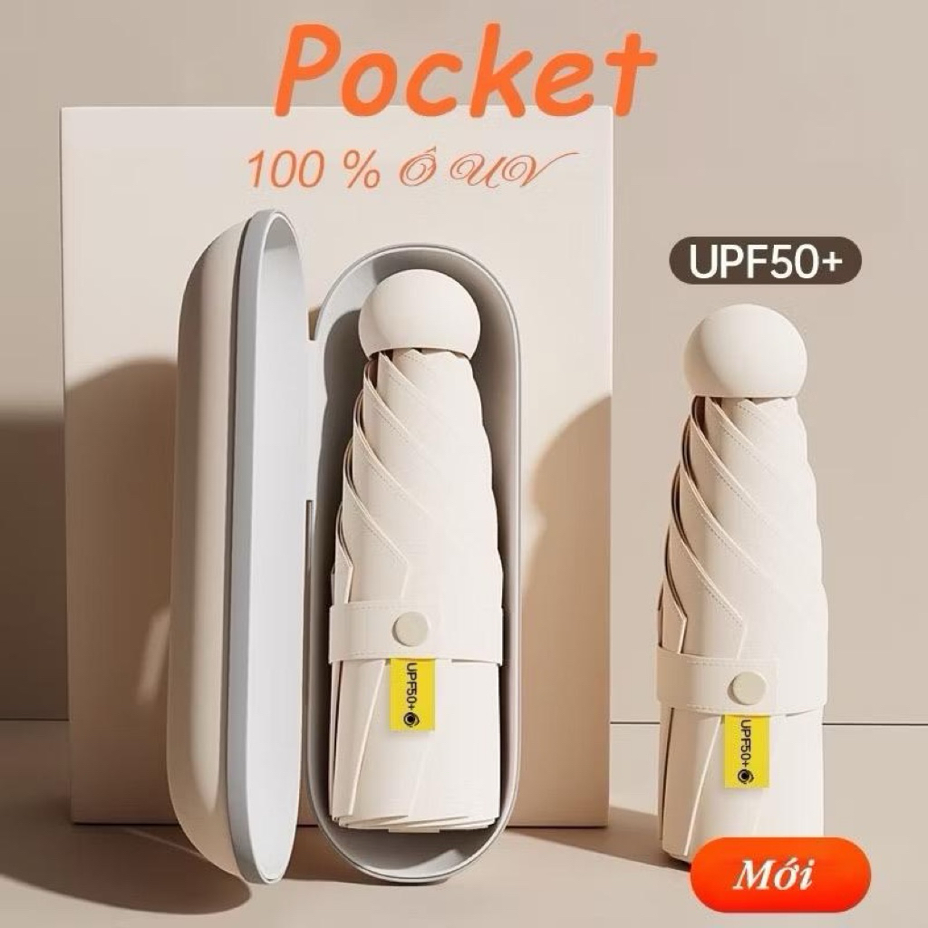 Pocket 100%UV UPF50+Ô Gấp Gọn Mini Bỏ Túi Dù Che Mưa Ô Che Nắng Chống Tia UV Kèm Hộp Đựng Cho Bé Mang Đi Học Siêu Nhỏ