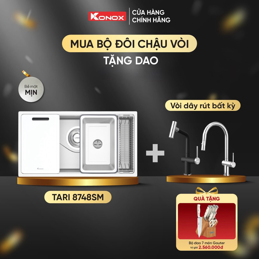 Chậu rửa bát 1 hố Konox Tari 8748SM, Bồn rửa chén 1 hố lớn