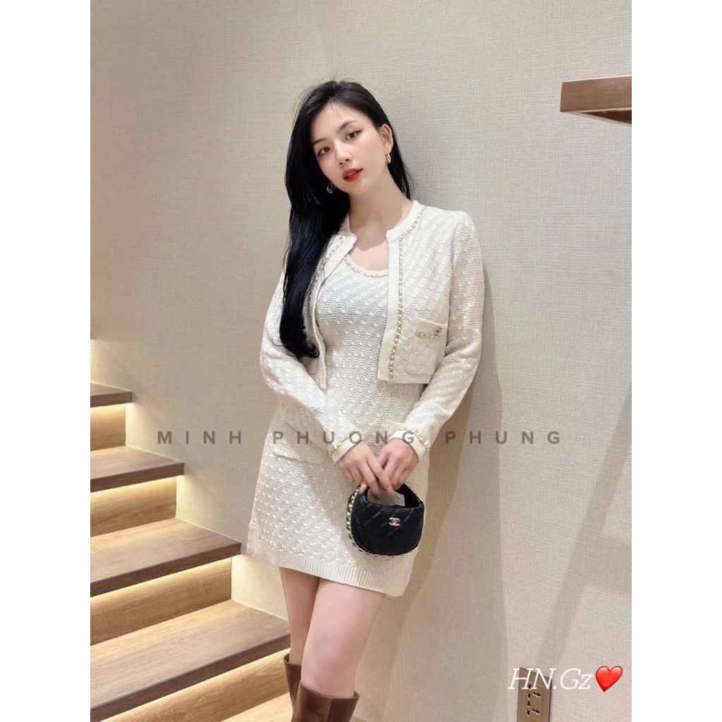 Set váy len + cdg len viền xích QCCC